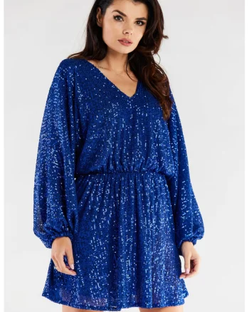 Rochie mini oversize din paiete cu maneci lungi,, Albastru