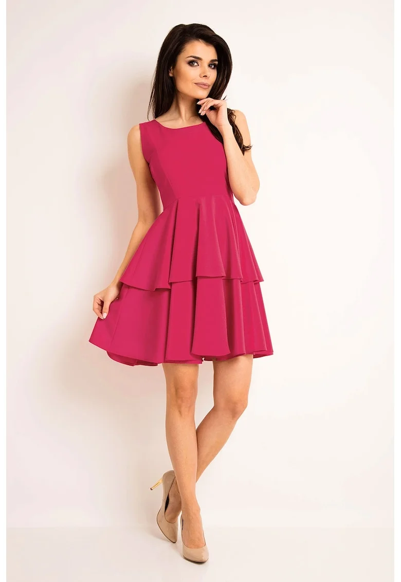 Rochie eleganta in clos mini cu volane,, Roz
