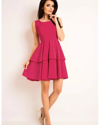 Rochie eleganta in clos mini cu volane,, Roz