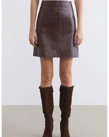 Fusta slim-fit din piele ecologica, Maro pamantiu