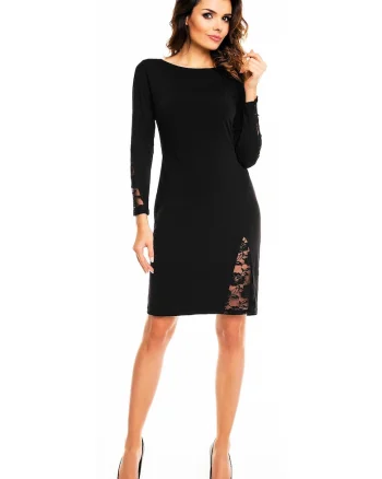 Rochie eleganta mulata din tricot cu detalii din dantela,, Negru