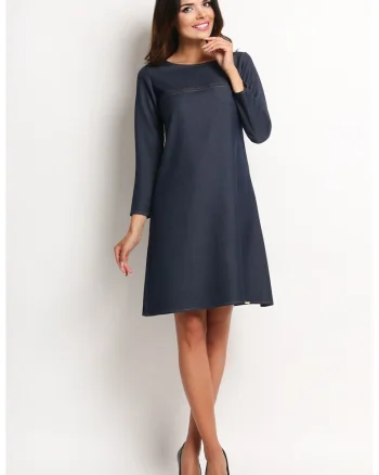 Rochie trapez midi cu maneci lungi,, Bleumarin
