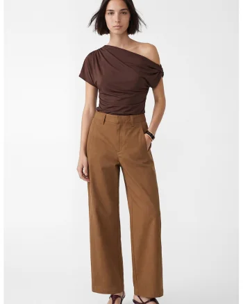 Pantaloni crop cu croiala balloon, Caramel