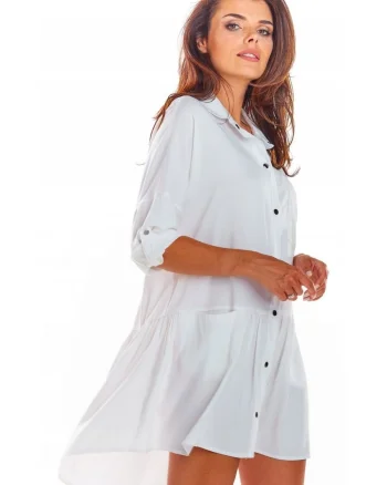 Rochie mini tip camasa asimetrica lejera din viscoza,, Alb