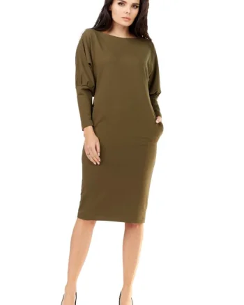 Rochie midi din tricot cu maneci tip chimono,, Verde