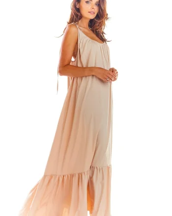 Rochie maxi oversize de vara din viscoza,, Bej