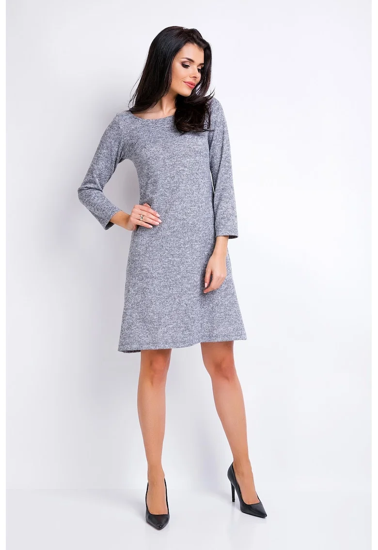 Rochie trapez confortabila din tricot cu maneci lungi,, Gri