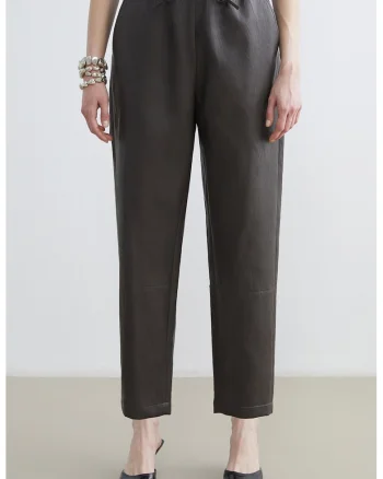 Pantaloni din piele ecologica cu talie ajustabila, Gri inchis