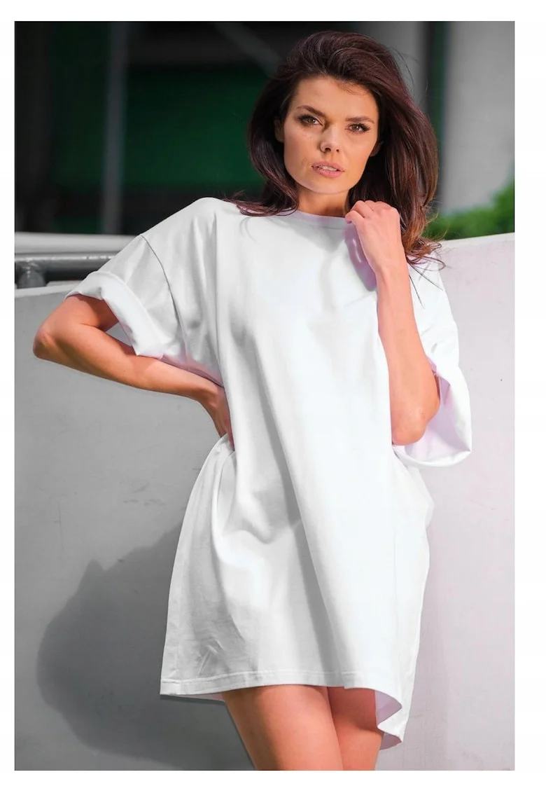 Rochie oversize cu maneca scurta din bumbac,, Alb