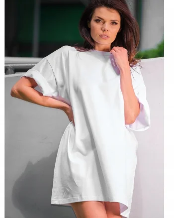 Rochie oversize cu maneca scurta din bumbac,, Alb