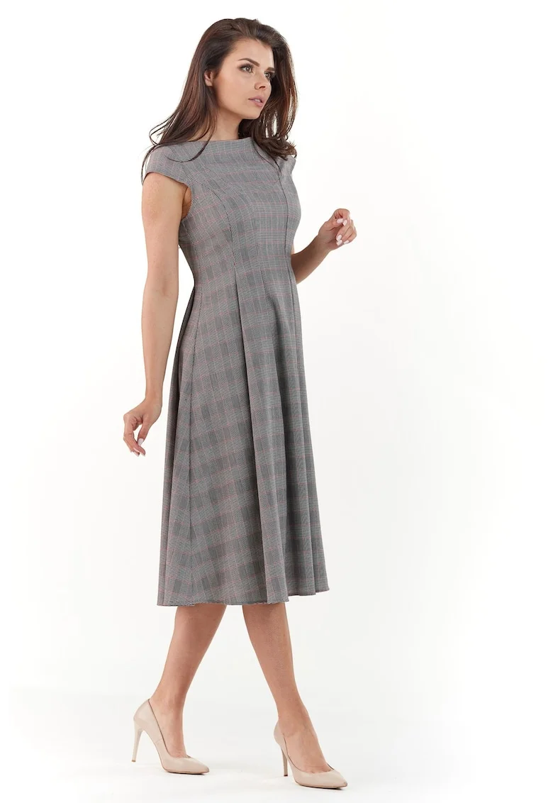Rochie eleganta in clos midi cu maneci scurte,, Gri