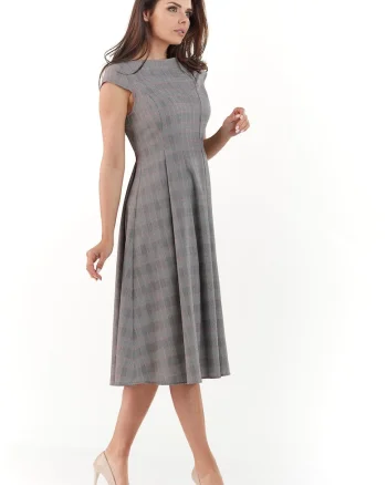 Rochie eleganta in clos midi cu maneci scurte,, Gri