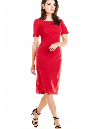 Rochie eleganta mulata midi cu decupaj la decolteu si maneci scurte,, Rosu