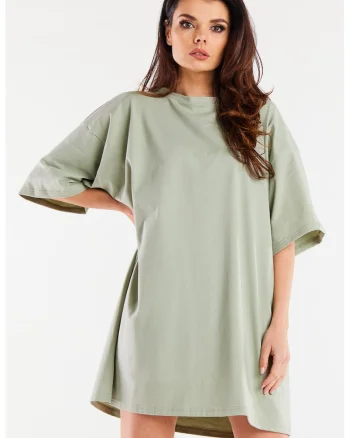 Rochie oversize cu maneca scurta din bumbac,, Verde