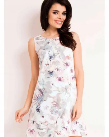 Rochie de vara trapez pe bretele,, Alb floral