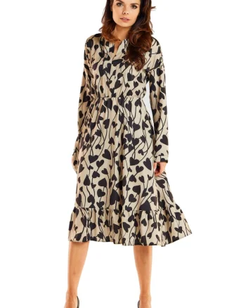 Rochie midi cu maneci lungi,, Multicolor
