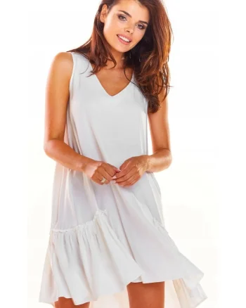 Rochie trapez lejera de vara din viscoza,, Alb