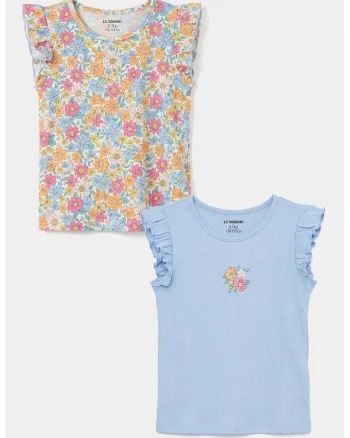 Set de top-uri slim fit - 2 piese, Portocaliu/Albastru azur/Roz
