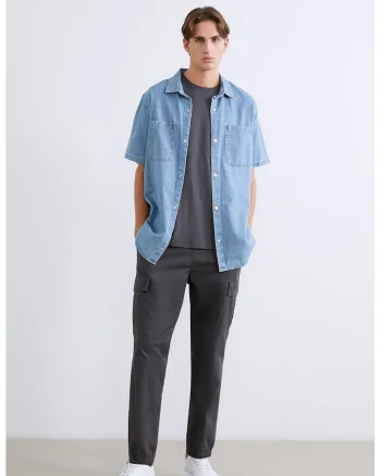 Pantaloni cargo regular fit cu snur de ajustare in talie, Gri inchis