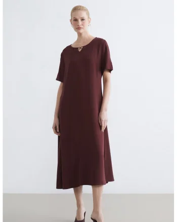 Rochie midi cu decolteu rotund, Visiniu