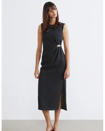 Rochie midi cu slit lateral, Negru