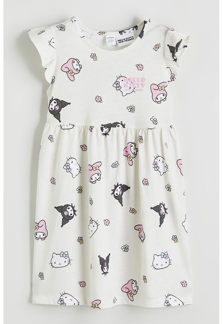 Rochie cu imprimeu cu Hello Kitty&Friends, Gri/Alb murdar/Roz