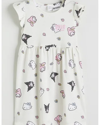 Rochie cu imprimeu cu Hello Kitty&Friends, Gri/Alb murdar/Roz
