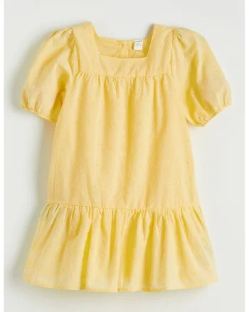 Rochie cu maneci bufante, Galben pai