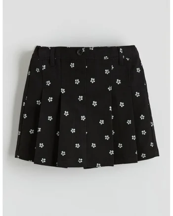 Fusta plisata cu imprimeu floral, Alb/Negru