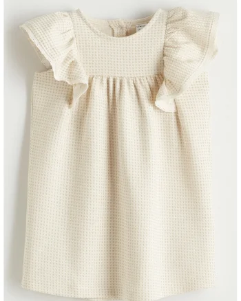 Rochie evazata cu volane, Bej deschis