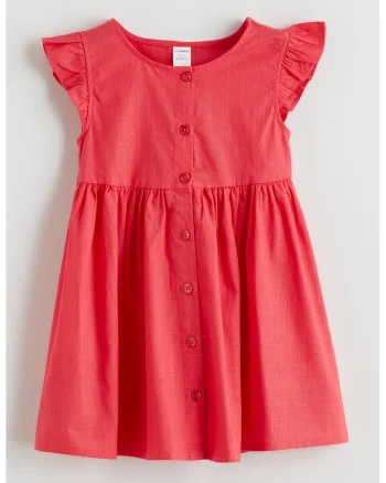 Rochie evazata cu maneci cu volane, Rosu vermillion