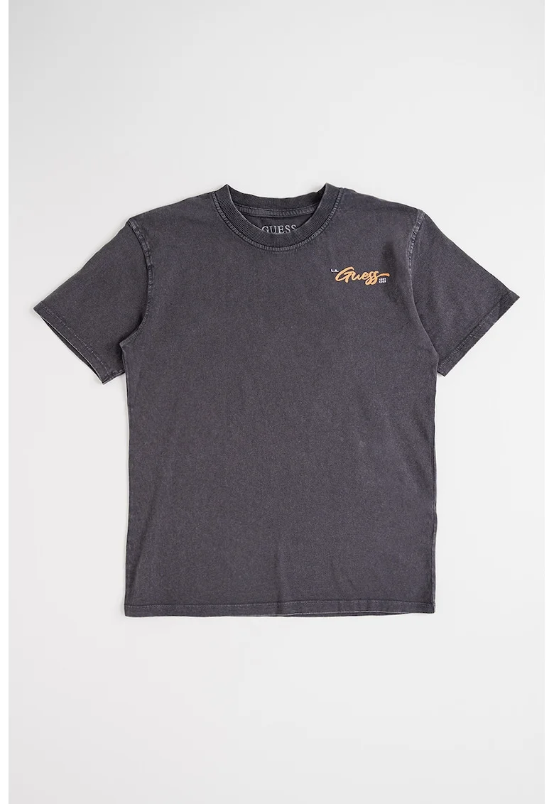 Tricou din bumbac cu aspect decolorat si imprimeu logo, Gri antracit