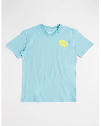 Tricou din bumbac cu aspect decolorat si imprimeu logo, Albastru aquamarin