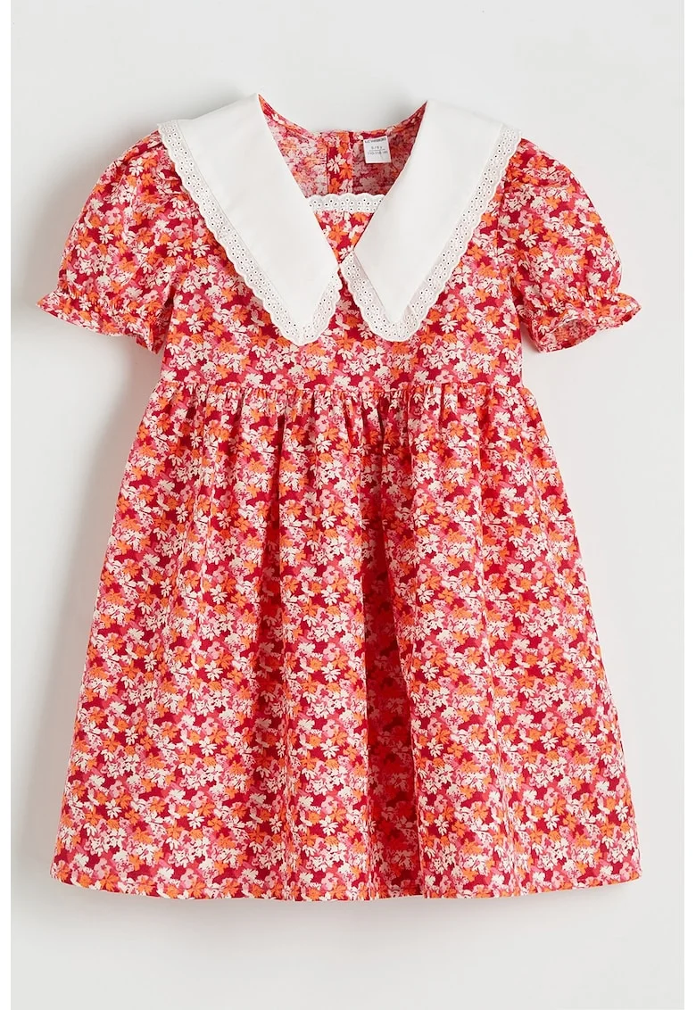 Rochie evazata cu imprimeu floral, Rosu/Alb/Portocaliu