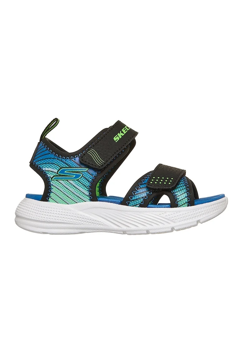 Sandale Microspec-Splash de piele ecologica cu velcro, Negru stins/Verde menta