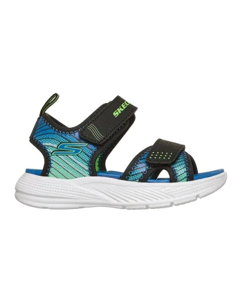 Sandale Microspec-Splash de piele ecologica cu velcro, Negru stins/Verde menta