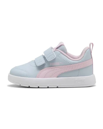 Pantofi sport Courtflex din piele ecologica cu velcro, Albastru pastel/Roz pastel/Alb murdar