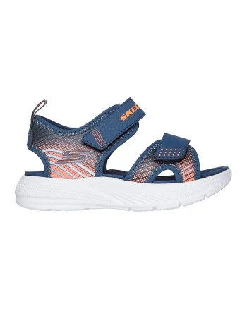 Sandale Microspec-Splash de piele ecologica cu velcro, Albastru inchis/Portocaliu deschis