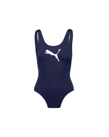 Costum de baie intreg cu decolteu in U pe partea din spate, Bleumarin
