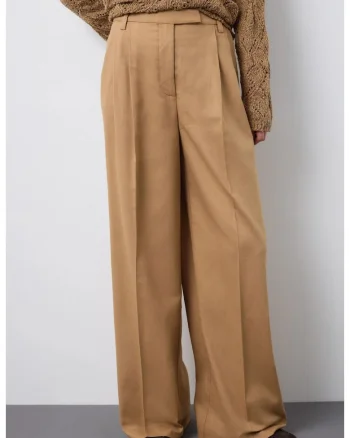 Pantaloni lungi din amestec de bumbac si in, Maro