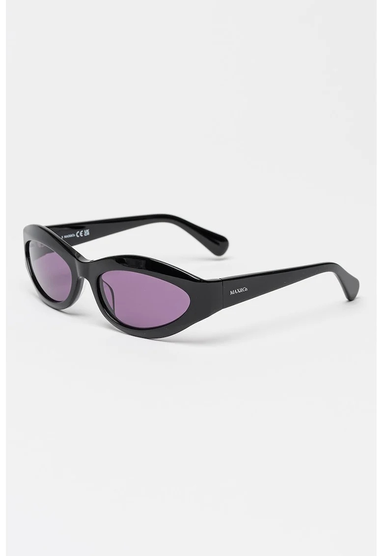 Ochelari de soare cat-eye cu logo pe brate, Negru