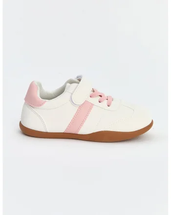 Pantofi sport din material textil cu velcro, Alb fildes/Roz pastel