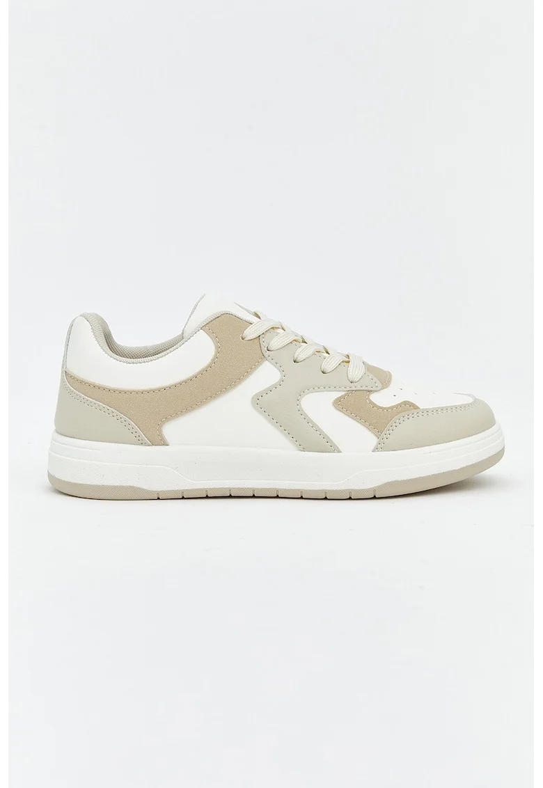 Pantofi sport low-cut din piele ecologica, Alb/Bej inchis