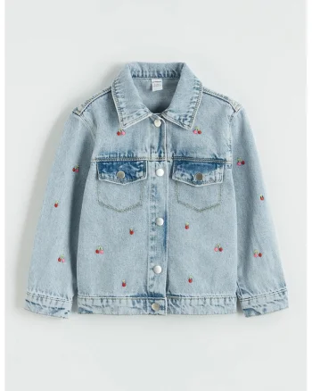 Jacheta din denim cu broderie, Albastru deschis