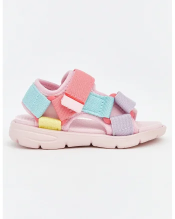 Sandale cu inchidere velcro si model colorblock, Multicolor