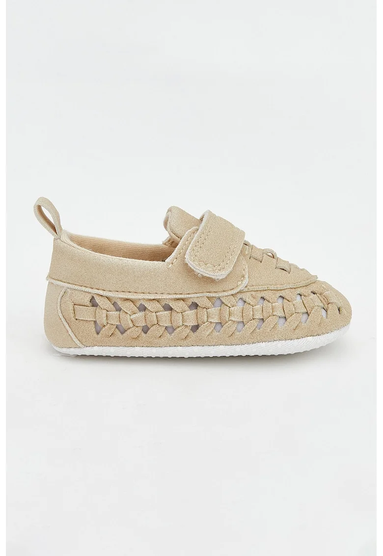 Pantofi crib din material textil cu aspect tesut, Bej inchis