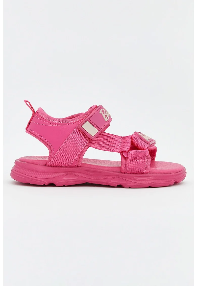Sandale cu barete cu inchidere velcro si imprimeu Barbie, Roz aprins