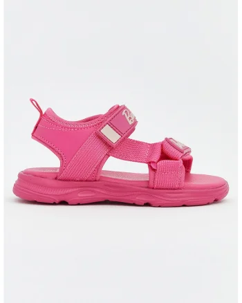 Sandale cu barete cu inchidere velcro si imprimeu Barbie, Roz aprins