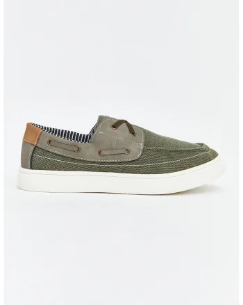 Pantofi boat din material textil, Kaki