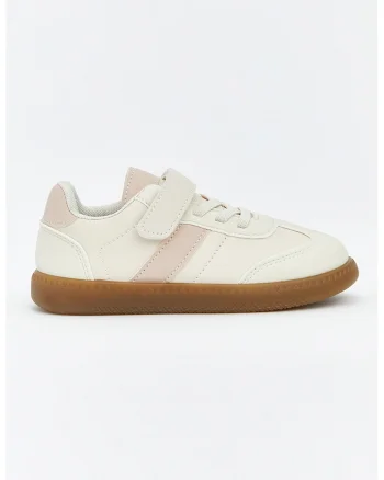 Pantofi sport din piele ecologica cu sireturi elastice, Alb fildes